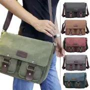 Mens Messenger Bag Canvas Satchel Cross Body 14" Laptop Retro Shoulder Strap Red