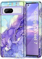 Btscase for Google Pixel 7 Case, Marble Pattern 3 in 1 Heavy Duty Shockproof Full Body Rugged Hard PC+Soft Silicone Drop Protective Women Girl Phone Covers for Google Pixel 7 (2022), Cobalt Violet