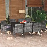 9 Piece Garden Dining Set with Cushions Poly Rattan Grey Patio Bar Sets
