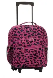 Rolling Backpack Bag Carry On Bag 17 in. Shoulder Strap Wheels Pink Leopard