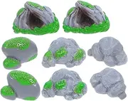CIYODO Micro Landscape Rock Statues 8pcs Resin Imitation Moss Stone Garden Decor for DIY Projects
