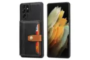 For Samsung Galaxy S23 Ultra Case Leather Magnetic Clasp Card Slots Cover Black