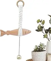 Fish Wall Sculpture - Wooden Fish Beach Wall Decor with Bell | Hand Carved Pendant for Home Bathroom Bedroom Nautical Theme Room