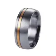 Brushed Stainless Steel Ring with Polished Ion Plated Rose Gold Band