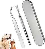DAJING1 Set Tick Remover Tools for Dogs, Tick Removal Tool, Stainless Steel Tick Remover Tool Set Complete Tool Kit for Humans, Cats & Dogs(With Tick Removal Tweezers & Sharp Rake & Metal Box)