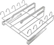 Omabeta 1PCS Stainless Steel Hanging Shelf with 10 Hooks and 2 Paper Towel Rolls, Under Cabinet Storage Rack for Kitchen Utensils, for Living Room Bathroom Office (Silver)