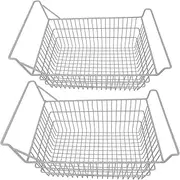 2 Pack Freezer Baskets for Chest Freezer Organizer, Heavy Duty Wire Storage Bins with High-Low Handles, Rustproof PE Coated Metal Baskets for Kitchen Pantry, & Cabinet (50x24cm / 19.7x9.4in)