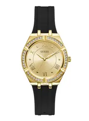 GUESS Women's Black And Gold Glitz Cosmo Watch