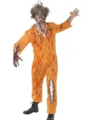 Prisoner Zombie Convict Costume Death Row Inmate Orange Jumpsuit Halloween
