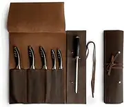 Rustic Leather Knife Roll (5 Pockets) Handmade by Hide & Drink :: Bourbon Brown