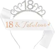 18th Birthday Tiara and Sash, 18 Fabulous Glitter Satin Sash and Crystal Tiara Birthday Crown for Women 18th Birthday Party Decorations
