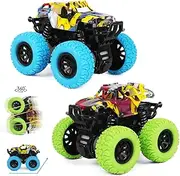 M SANMERSEN Pull Back Cars, 2 Pack Monster Toys Cars Mini Friction Powered Vehicle with Shockproof Spring and Rubber Wheel Early Educational Toy Best Gifts for 3-12 Year Old Boys Girls