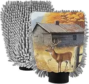 XYMZR Deer Farm Vintage Absorbent Microfiber Car Wash Mitt, Funny Cute Anime Scratch Free for Cars Cleaning, Home Cleaning Mitts, 2 Pack, 10.24” L x 7.09” W