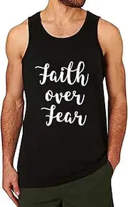 [Lyprerazy] Men's Faith Over Fear Workout Gym Funny Printed Tank Top