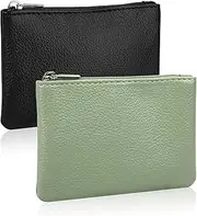 [Hopton] Pack of 2 Women's Small Leather Wallet, Portable Mini Purse, Mini Purse with Zip, Small Purse for Women Children, Coin Purse Wallet (Black Green), Black, Modern
