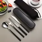 4pcs/Set Gold Silver Tableware Set with Case Bag Dinnerware Sets Camping