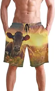 [XYMZR] Men's Swim Trunks Cow Meadow Sunset Quick-Dry Bathing Suit Swimming Board Shorts S