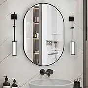 NEUWEABY Oval Bathroom Mirror Wall Vanity Oval Mirrors, 50x75 cm Black Pill Bathroom Mirrors for Over Sink Capsule Wall Mounted Mirror Modern with Metal Frame for Wall Decor