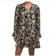 NWT Anthropologie Black Metallic V-Neck Ruffled Tiered Mini Shift Tunic Dress S