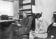 The professor Albert EINSTEIN giving dictation secretary Berlin re- 1933 Photo