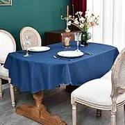 Oval Faux Linen Tablecloth Farmhouse Rustic 52x70 Inch Table Cloth Washable Fabric Solid Navy Blue Table Cover for Home Decoration Every Day Use Dining Kitchen Holiday
