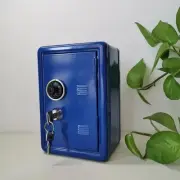 Blue Mini Metal Safe Box with Combination Lock and Key - Compact Security Storag