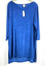 Chicos 2 Travelers Hi Lo Tunic Top Size 12 14 3/4 Sleeve Vibrant Blue Knit NEW
