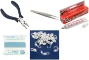 Bead Tip Kit - Pliers, Tweezers, Cement, Turqoise Bead Cord #8 & 25 Bead Tips