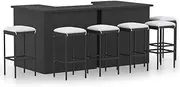 Patio Furniture Sets 8 Piece Garden Bar Set with Cushions Poly Rattan Black