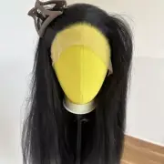 Pre Plucked Synthetic Hair Heat Resistant Long Straight Black Frontal T Lace Wig