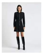 [Cue] Satin Back Crepe Zip Front Mini Dress in Black