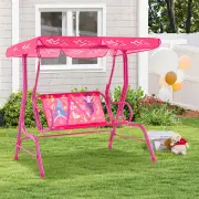 CostwayHanging Patio Swing Bench with Adjustable Tilt Canopy-Pink
