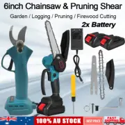 6'' Cordless Chainsaw Cutter 30mm Pruning Shear 2xBattery Charger For Makita 18V