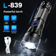 AU LED Flashlight Super Bright Torch USB Rechargeable Powerful Torch Lamp