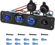 Nilight 4 in 1 ON/Off Charger Socket Panel PD Type C and QC 3.0 USB Power Outlet LED Voltmeter Cigarette Lighter Rocker Toggle Switches for Truck Car Boats RV