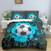 v973 Bed Sheets Football Duvet Cover Set with Blue Crack Cool Sport Comforter Cover King Size for Kids Boys Girl Polyester Bedding Set 3-Piece Bedding