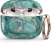 wenew Airpods 3 Case Flower Durable Cover for Women Girls Kids Men AirPods 3rd Generation with Keychain LED Visible Support Wireless Charging (Golden Lily)
