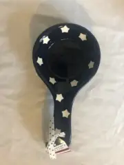 New Terramoto Patriotic Spoon Rest Ceramic Navy with White Stars 9"