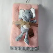 Chick Pea Elephant Baby Blanket Lovey Set Pink Gray Ribbed Plush 30" x 36"