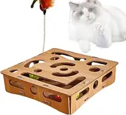 Cat Puzzle Toy - Kitten Track Toy,Interactive Wooden Puzzle Play Maze Box for Indoor Cats Boredom Relief Enrichment Supplies