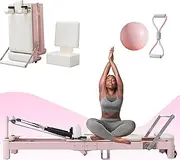 Reformer Pilates Machine,Foldable Pilates Reformer Machine for Women Home & Gym Equipment with Small Yoga Ball & Puller