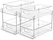 Vtopmart 2 Tier Bathroom Storage Organizer, Cabinet Drawers Bins, 2 Pack Clear Under Sink Vanity Counter Container, Pull-Out Organization with Track for Pantry, Kitchen