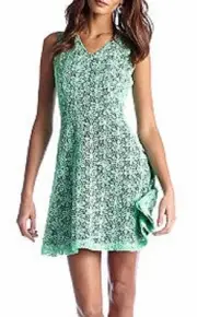 CYNTHIA Rowley Jade Green/Navy Contrast Lining VNeck Crochet Dress, $148