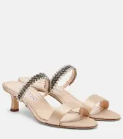 [Manolo Blahnik] Manolo Blahnik Kifasan embellished satin mules AU 7 beige