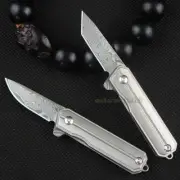 Mini Damascus Blade Titanium Keychain Folding Knife Outdoor Travel Camping EDC