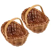 2 Pcs Small Basket With Handle Mini Woven Flower Baskets Picnic Child