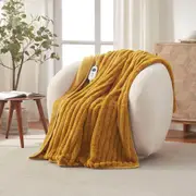Dreamaker Chunky Embossed Fleece Heated Throw Mustard Gold