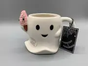 COBWEBS & CAULDRONS GHOST W/ ICE CREAM & SPIDERS WHITE COFFEE MUG HALLOWEEN NWT