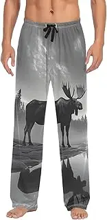 [XYMZR] Black White Moose Men's Pajama Bottoms Lounge Pajama Pants Sleep Bottoms with Pockets for Men S