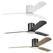 60" Iluka DC Ceiling Flush Fan with CCT LED Light 20w in White, Black or Black/Wood